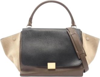 Celine Pre-owned Handbags, female, Beige, Size: ONE SIZE Pre-owned Trapeze Medium Leather Suede Handbag