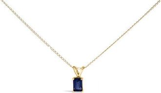 House of Brilliance 14K Gold 6x4MM Emerald Cut Gemstone Solitaire Pendant Necklace in Blue Sapphire | Yellow at Nordstrom