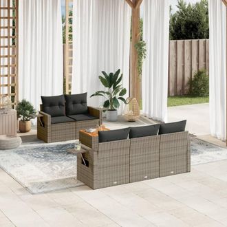 vidaXL Vidaxl - Set De Muebles De Jard&iacute;n 6 Pzas Y Cojines Rat&aacute;n Sint&eacute;tico Gris