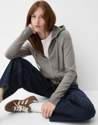 Contemporaine Womens Solid knit soft hooded jacket