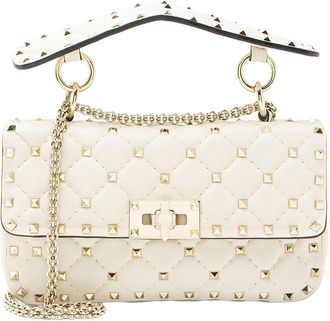 Valentino White Calfskin Rockstud Spike Up Chain Small Shoulder Bag (Authentic Pre-Loved)