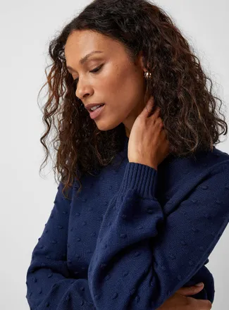 Contemporaine Womens Puff-sleeve pompom sweater