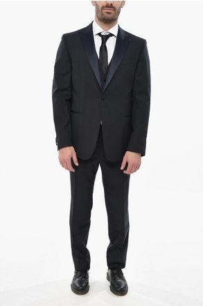 Corneliani CODE Three-Piece Virgin Wool Suit with Peak Lapel in Satin size 56