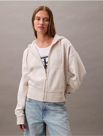 Calvin Klein Womens Archive Logo Fleece Zip Hoodie - Grey - XS