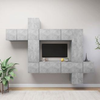vidaXL Vidaxl - Set De Muebles De Sal&oacute;n 10 Pzas Madera Ingenier&iacute;a Gris Hormig&oacute;n