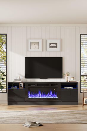 H&O Direct Electric Fireplace Insert TV Stand with 36 Fireplace in Black