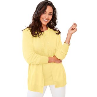 Jessica London Fine Gauge Button-Front Cardigan in Butter at Nordstrom, Size 36