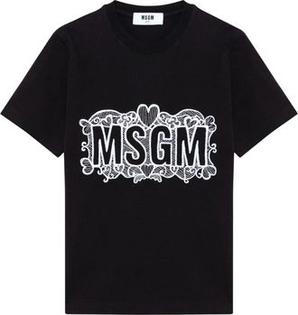 Msgm T-shirt con logo ricamato in pizzo - - Tops - Donna - Nero - L