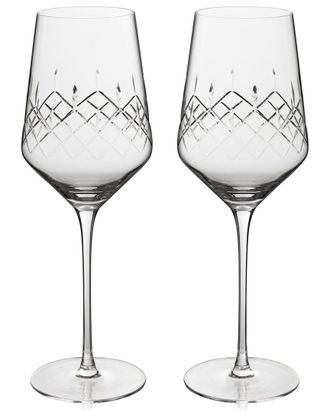 Viski Set Of 2 Admiral Cut Crystal Universal Wine Glasses