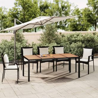 vidaXL Vidaxl - Mesa De Jard&iacute;n Rat&aacute;n Pe Negro Y Superficie Madera Maciza Acacia