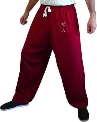 Tao Kung Fu Pants Tai Chi and Wing Chun Bottoms Style for Women and Men Sport Trousers Light and Smooth (Burgundy KF, Size XXL)