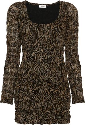Nanushka Frensi Smocked Chiffon Mini Jurk - Dames - Korte kleedjes - Bruin - XS - Chiffon - Kleedjes