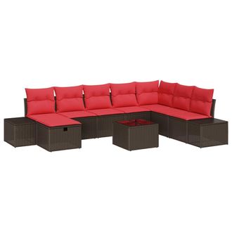 vidaXL Conjunto De Sof&aacute; De Jard&iacute;n 9 Pcs Marr&oacute;n Rat&aacute;n Sint&eacute;tico Vidaxl