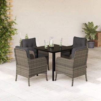 vidaXL Set Comedor De Jard&iacute;n 5 Piezas Con Cojines Rat&aacute;n Sint&eacute;tico Gris Vidaxl
