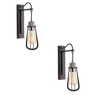 Loops 2 PACK Matt Black Industrial Wall Light - Black Chrome Knurled Lamp Holder