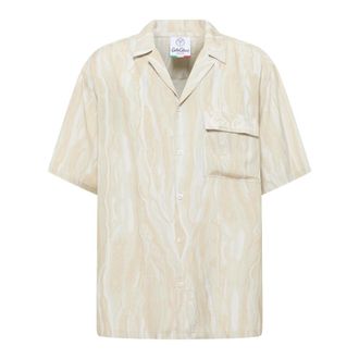 Carlo Colucci Shirt met Gebreide Print - Heren - Korte mouwen Overhemden - Beige - XL - Overhemden