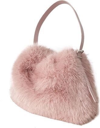 Generic Womens Plush Bags Plush Shoulder Bag Casual Temperament Large Capacity Underarm Womens Fur Handbag(Pink)