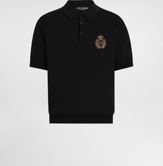Dolce & Gabbana Cotton Polo-shirt With Heraldic Patch - Man Sweaters And Cardigans Blue 44