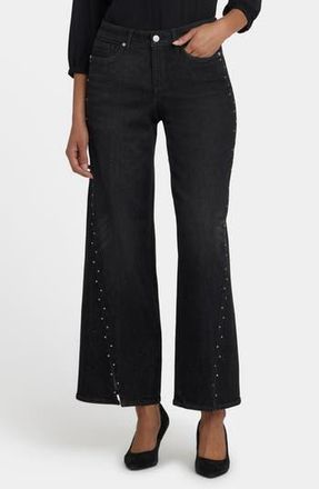 NYDJ Teresa Rhinestone Slit Hem Wide Leg Jeans in French Nightfall at Nordstrom Rack, Size 18 (Similar To 14W)