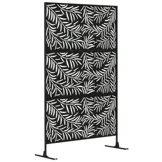 OEM Biombo Separador De Ambientes Con Dise&ntilde;o De Hoja De Sauce Biombo Para Exterior Jard&iacute;n Patio Terraza 122x45x198 Cm Negro