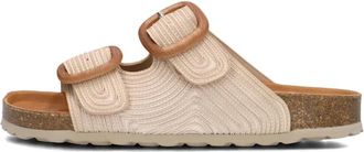 Verbenas Beige Leren Look Slippers met Hout Look Gespen - Dames - Sandalen - Beige - 37 EU - Leer - Schoenen