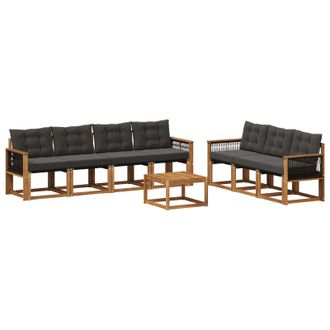 vidaXL Conjunto De Sof&aacute;s De Exterior Con Coj&iacute;n 8 Pcs Natural Y Negro Vidaxl