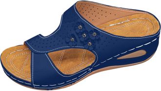 Generic Womens Wedge Heel Sandals Open Toe Sandals Fashion Flower Decoration Bohemian Dress Sandal Lightweight And Comfortable Summer Shoes (Blue, 4.5)