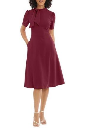 Maggy London Short Sleeve Necktie Midi Dress in Arresting Burgundy at Nordstrom Rack, Size 10