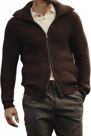 The Normal Brand Waffle Sweater Jacket In Brown