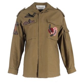 Valentino Valentino Ge&euml;mbroideerde Militair Jack in Olijfgroen Katoen