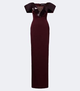 DAVID KOMA Sequined satin off-shoulder gown