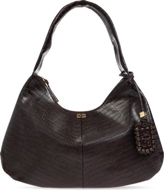 Ganni Croco XXL Hobo Tas - Dames - Schoudertassen - Bruin - ONE Size - Katoen - Tassen