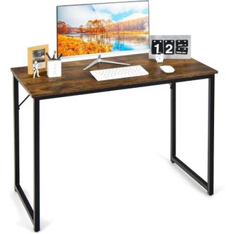 Costway Scrivania per Computer da 100 cm, Scrivania con Struttura in Acciaio, Tavolo per Computer in Stile Moderno e Semplice, Ideale per Casa e