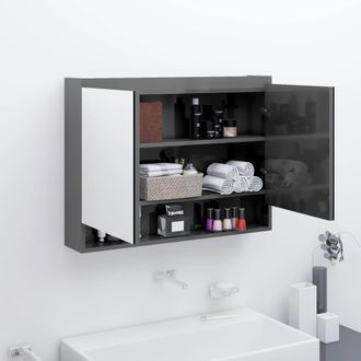 Berkfield Home Bathroom Mirror Cabinet 80x15x60 cm MDF Shining Grey | Size: 80 x 15 x 60 cm