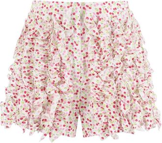 Msgm Ruffled Cherry Print Shorts - Dames - Bermuda - Veelkleurig - XS - Leer - Korte Broeken