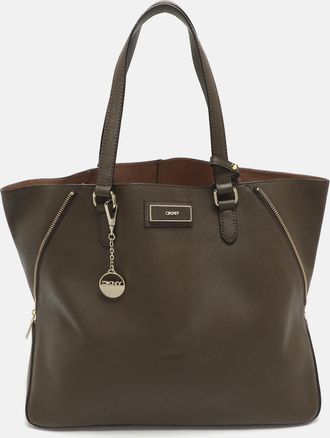 DKNY Dkny Dark Khaki Saffiano Leather Tote