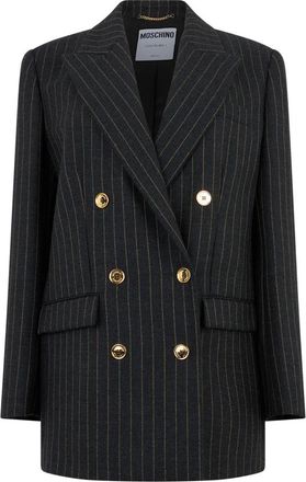 Moschino Dubbele rij knopen jas - Dames - Blazers - Zwart - XL - Wol - Jassen