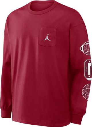 Nike Jordan Mens Oklahoma Academic Max90 Pocket Jordan Brand College Long-Sleeve T-Shirt in Red | 0JTA69WOKN-U1K