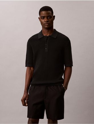 Calvin Klein Jeans Calvin Klein Mens Smooth Cotton Waffle Sweater Polo Shirt - Black - 2XL