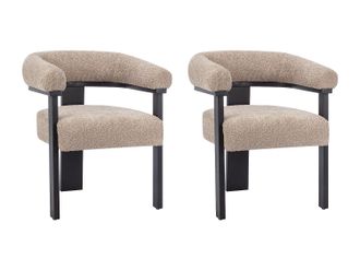 Pascal Morabito Conjunto de 2 sillas con reposabrazos en tela boucl&eacute; y madera de hevea - Topo y negro - LIVELIA