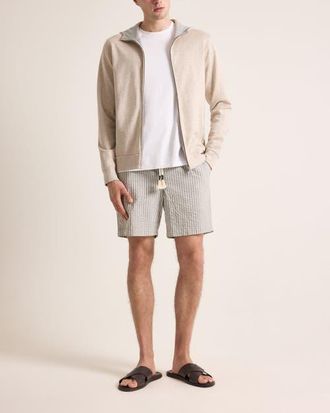 Orlebar Brown Sonoran Seersucker Relaxed Fit Seersucker Stripe Shorts in Elephant Grey/latte Stripe at Nordstrom, Size 34
