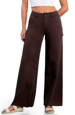HINT OF BLU Raw Hem Wide Leg Carpenter Jeans in Dark Chocolate at Nordstrom, Size 27