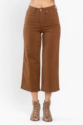 Judy Blue High Waist Tummy Control Garment Dyed Wide Crop Jeans In Camel