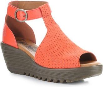 FLY London Lemo Ankle Strap Platform Wedge Sandal in Devil Red at Nordstrom, Size 10-10.5Us