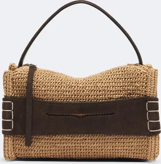 J.W.Anderson Loafer Small suede-trimmed raffia top-handle bag