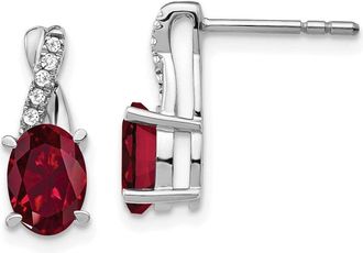 Diamond2Deal 14k White Gold Ruby and Diamond Earrings