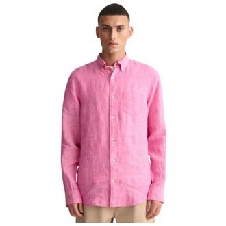 GANT Regular linnen overhemd met geborduurd logo - Heren - Casual Overhemden - Roze - S - Linnen - Overhemden