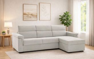 Dmora Dmora - Sof&aacute; Fijo Con Pen&iacute;nsula Cintano, Sof&aacute; Esquinero Para Sal&oacute;n, Acolchado, Desenfundable, Calidad 100% Made In Italy, 285x160 H100 Cm, Gris Claro