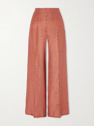 Giuliva Heritage Collection Pantaloni A Gamba Larga In Seta Sfrangiata Amanda - Rosso