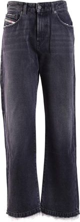 Diesel Wide-Leg Jeans With Frayed Hem And Signature Branding